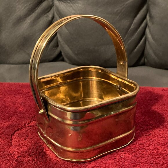 VINTAGE 1990's SOLID BRASS HAND CRAFTED SMALL BASKET-Square with Handle-4" D-EUC - Picture 9 of 9
